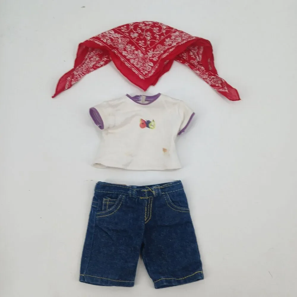 Vintage American Girl Doll 90s White Top Red Bandana Denim Shorts Set